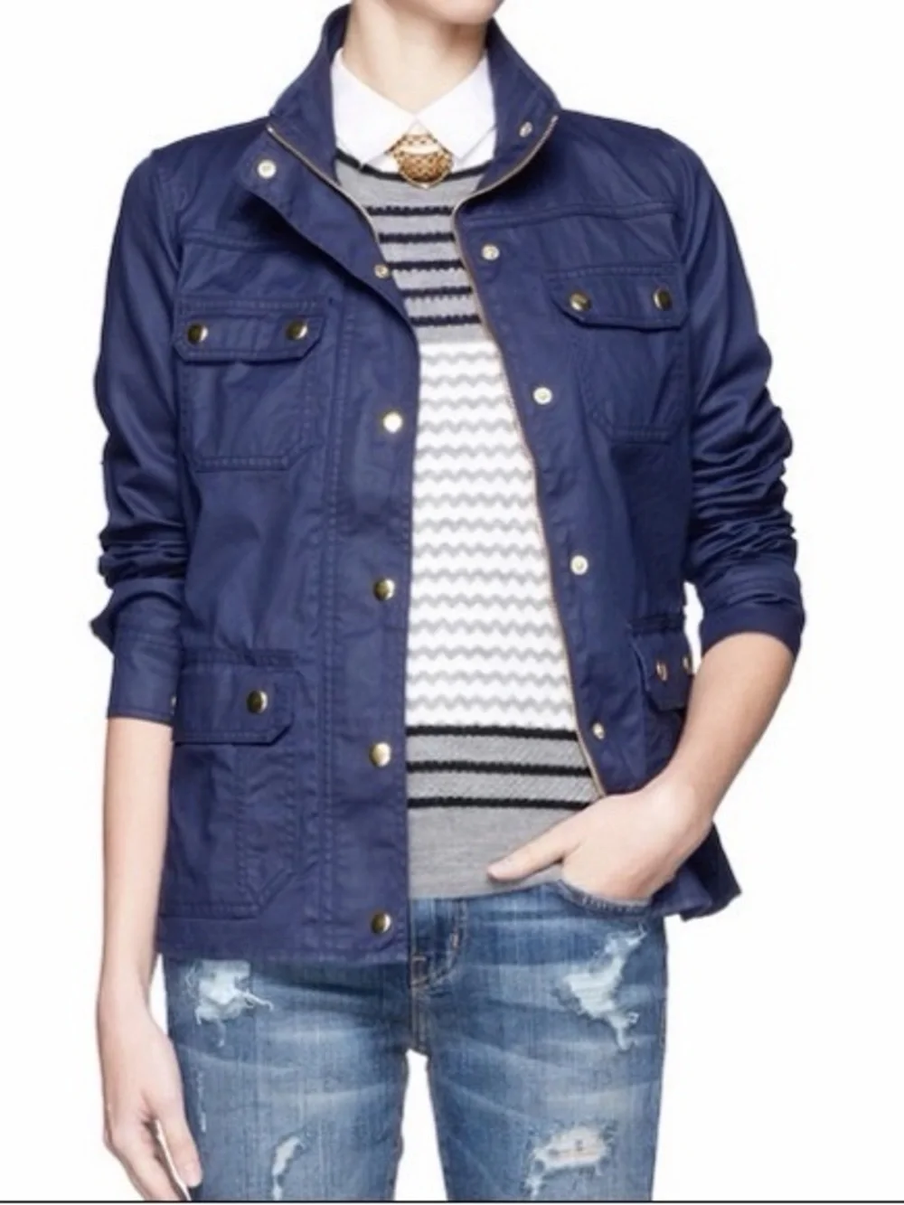 J. Crew navy Utility Jacket with Gold Hardware xxs - Picture 4 of 4